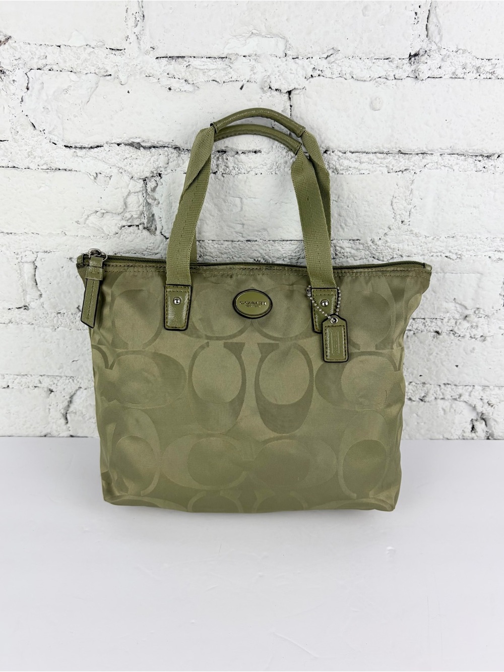 Coach Getaway Green Signature Print Small Packable Tote Satchel Bag